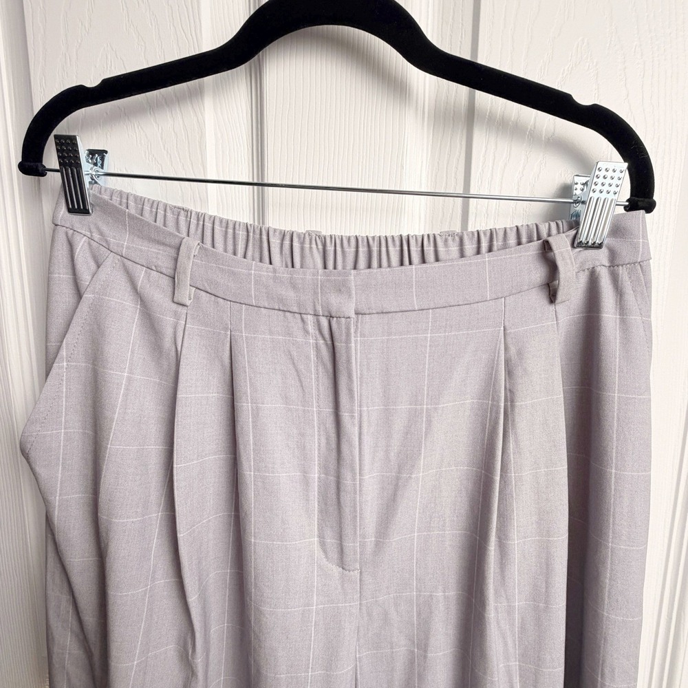 Womens Windowpane Plaid Trousers M Grey Office Workwear Wide Leg Pants Preppy - Picture 2 of 12